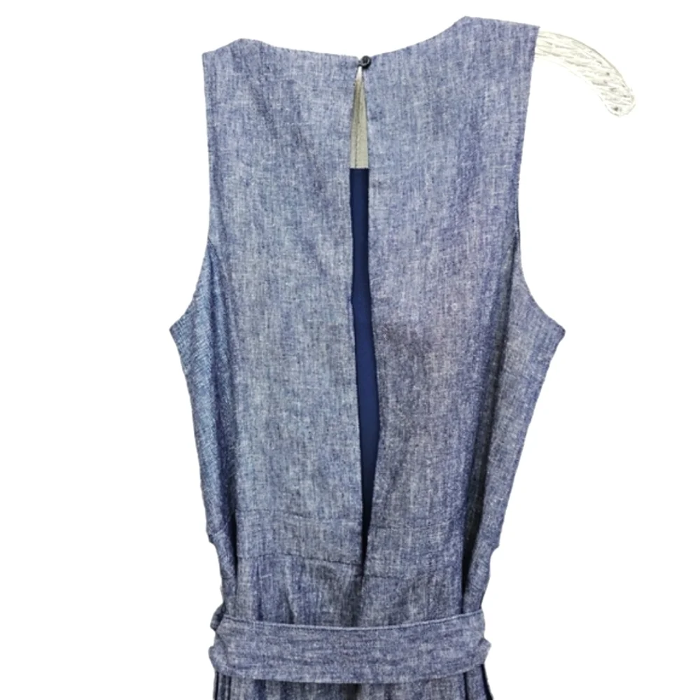 Nwot Banana Republic Blue Chambray Sleeveless Wideleg Midi Jumpsuit